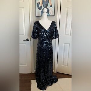 Calvin Klein Navy Blue Sequin Midi Dress